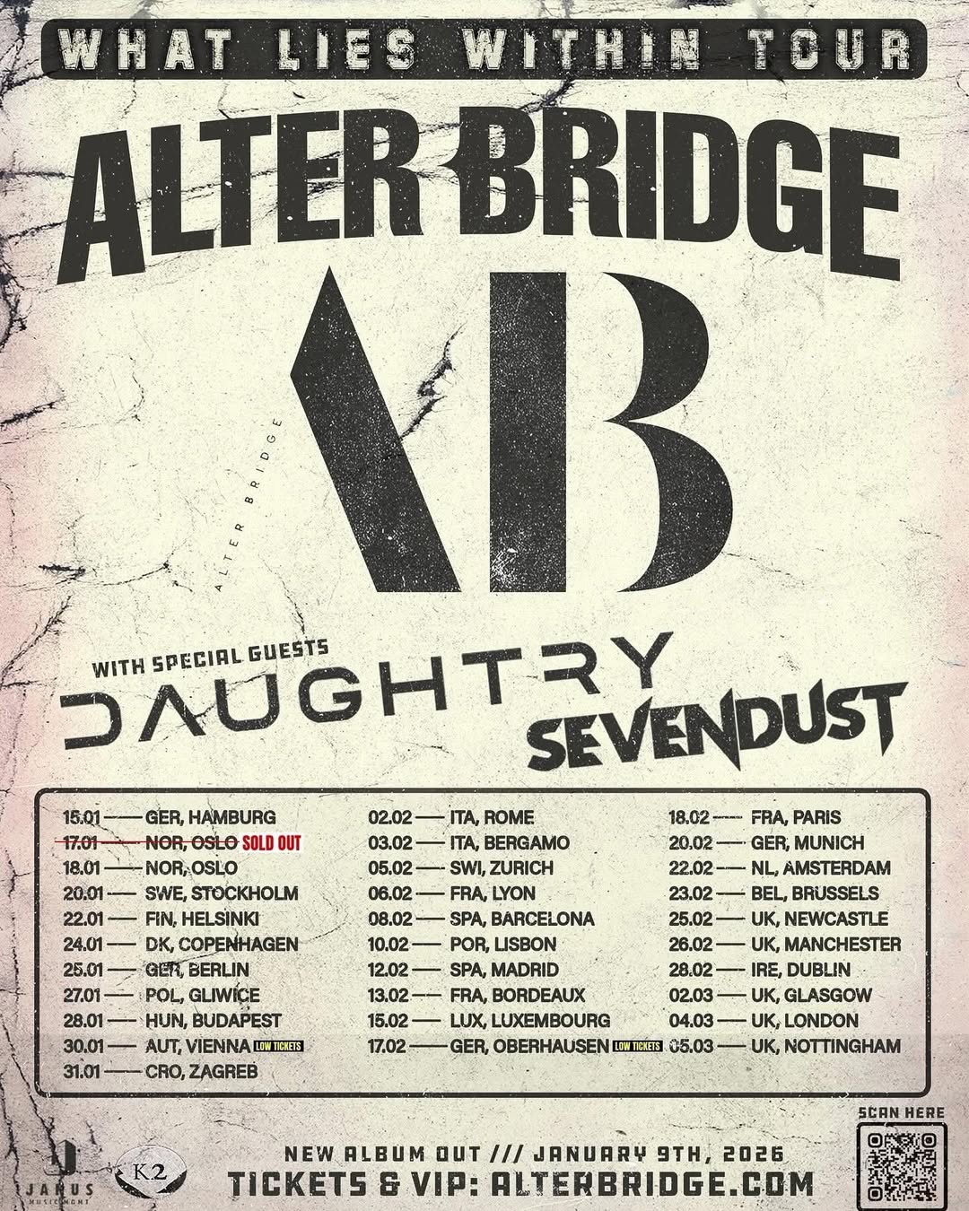 Alter Bridge What Lies Within Tour Poster 2026